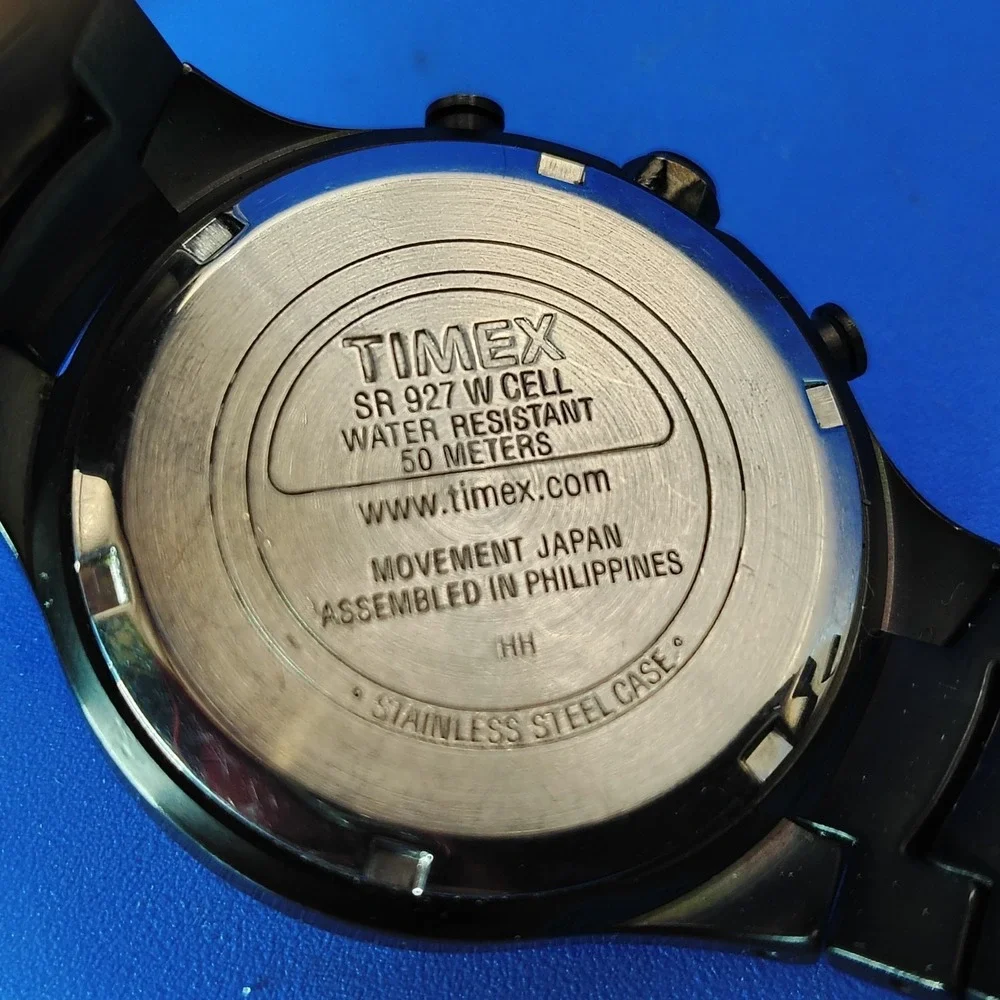 Vintage 2001 Timex Chronograph Date Gun Metal 38mm Mens Quartz Watch Restored